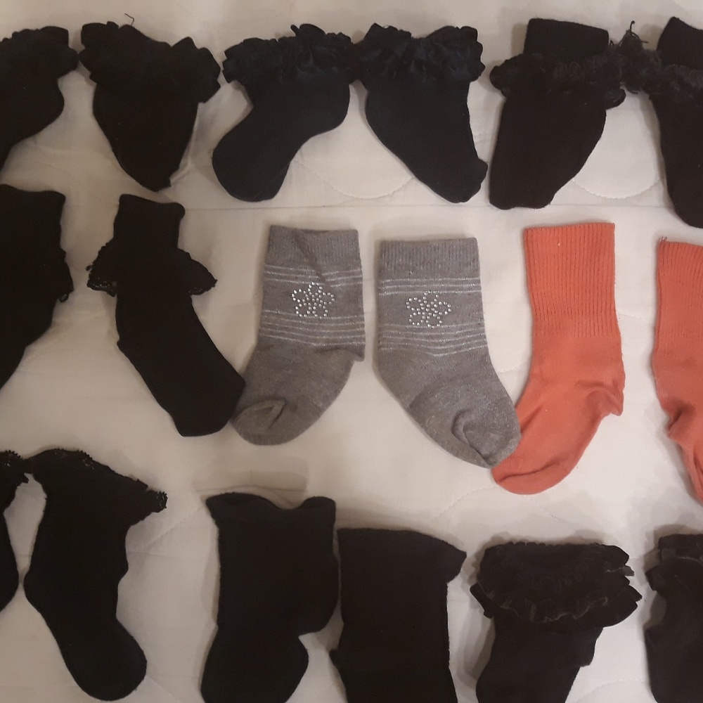 A dozen pairs of cute girl socks, age 1.5-2.5 yrs